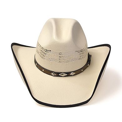 Natural Straw Western Cattleman Hat with Black Trim & Diamond Concho Hat Band