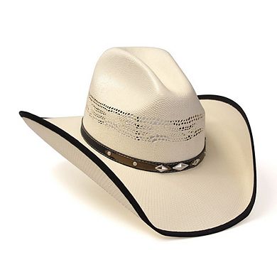 Natural Straw Western Cattleman Hat with Black Trim & Diamond Concho Hat Band
