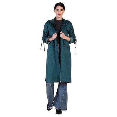 Women's Denim Tencel Hooded Long Anorak Jacket