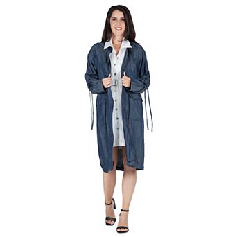 Women's Denim Tencel Hooded Long Anorak Jacket