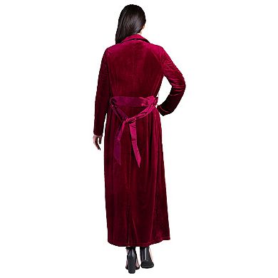 Women's Satin Lapel Stretch Velvet Wrap Midi Long Overcoat