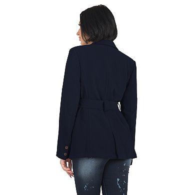 Women's Tie Belt Double Flap Pocket Blazer