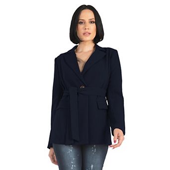 Women's Tie Belt Double Flap Pocket Blazer