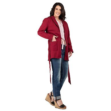 Women's Reverse Trim Shawl Collared Self-Tie Cardigan