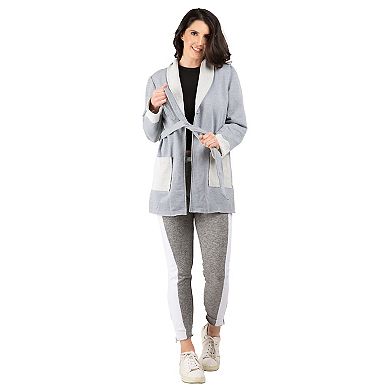 Women's Reverse Trim Shawl Collared Self-Tie Cardigan