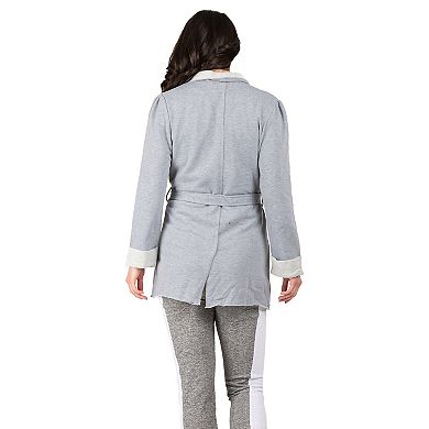 Women's Reverse Trim Shawl Collared Self-Tie Cardigan