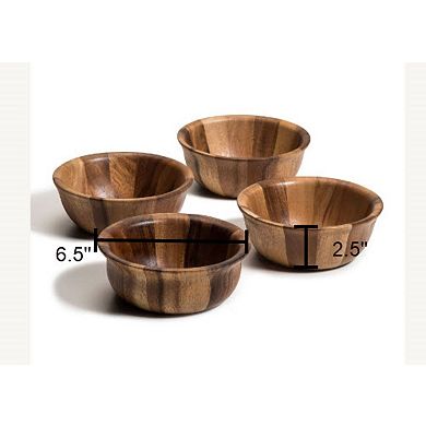 Acacia Wood Tulip Shape Individual Salad Bowl Set Of 4