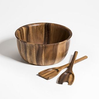Acacia Wood Tulip Salad Bowl with Servers