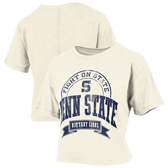 Women's Pressbox Natural Penn State Nittany Lions Vintage Wash Waist-Length T-Shirt