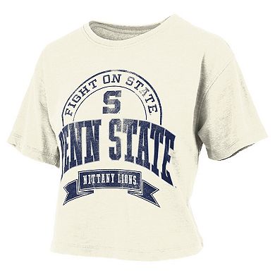 Women's Pressbox Natural Penn State Nittany Lions Vintage Wash Waist-Length Slub T-Shirt