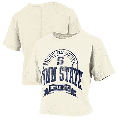 Women's Pressbox Natural Penn State Nittany Lions Vintage Wash Waist-Length Slub T-Shirt