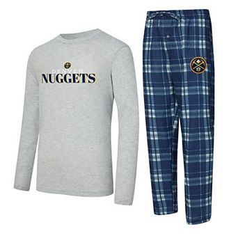 Men's Concepts Sport Navy Denver Nuggets Regulate Long Sleeve T-Shirt & Plaid Pant Set