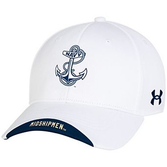 Men's Under Armour White Navy Midshipmen Sideline Blitzing Accent Iso-Chill Adjustable Hat