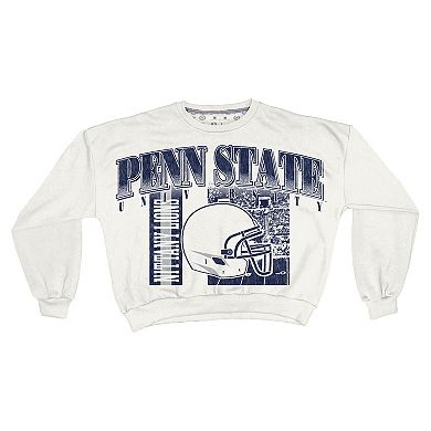 Women's Pressbox White Penn State Nittany Lions Oversized Janice Retro Waist-Length Sweatshirt