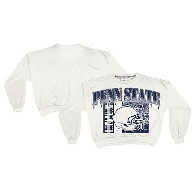 Women's Pressbox White Penn State Nittany Lions Oversized Janice Retro Waist-Length Sweatshirt