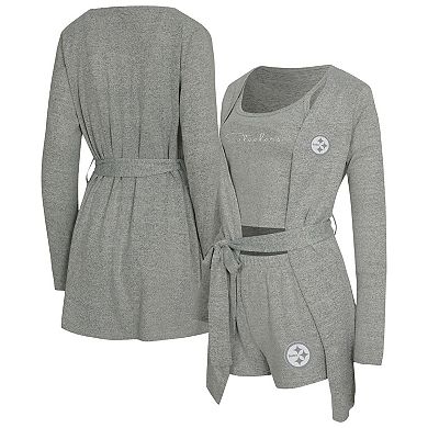"Women's Concepts Sport Heather Gray Pittsburgh Steelers Rigor Tank, Short & Robe Set"
