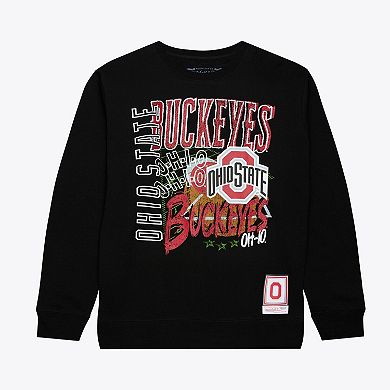 Men's Mitchell & Ness Black Ohio State Buckeyes Half Time Fleece Crewneck Sweatshirt