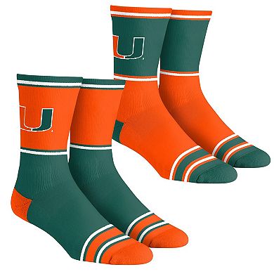 Unisex Rock Em Socks Miami Hurricanes 2-Pack Color Block Crew Socks Set