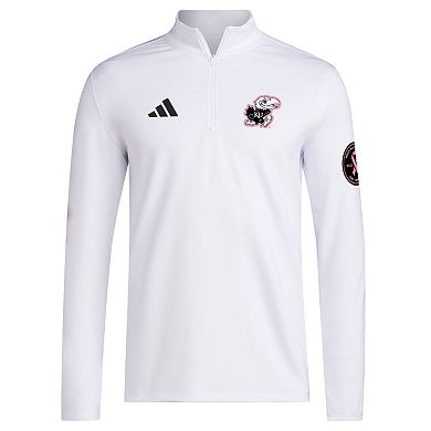 Men's adidas White Kansas Jayhawks Wear Pink Quarter-Zip Pullover