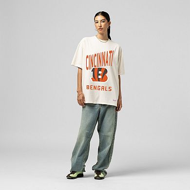 Women's Mitchell & Ness Cream Cincinnati Bengals Logo Rise Boyfriend T-Shirt