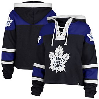 Women's '47 Navy Toronto Maple Leafs Cropped Lacer Hoodie