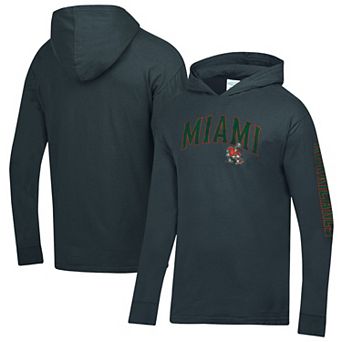 Men's ComfortWash Charcoal Miami Hurricanes Long Sleeve Hooded T-Shirt