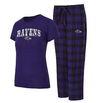 Women's Concepts Sport Purple/Black Baltimore Ravens Plus Avondale T-Shirt & Pants Flannel PJ Set