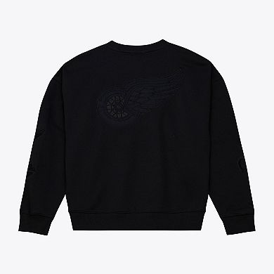 Unisex Mitchell & Ness Black Detroit Red Wings Phantom Fleece Crew Neck Sweatshirt