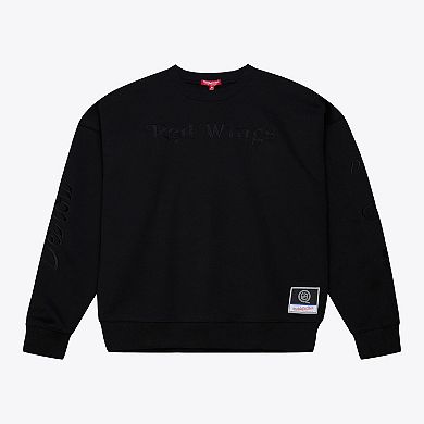 Unisex Mitchell & Ness Black Detroit Red Wings Phantom Fleece Crew Neck Sweatshirt