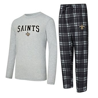 Men's Concepts Sport Black/Heather Gray New Orleans Saints Regulate Long Sleeve T-Shirt and Plaid Pant Set
