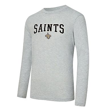 Men's Concepts Sport Black/Heather Gray New Orleans Saints Regulate Long Sleeve T-Shirt and Plaid Pant Set