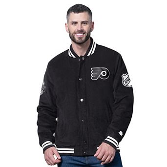 Men's Starter Black Philadelphia Flyers Blackout Corduroy Full-Snap Varsity Jacket