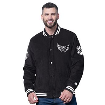 Men's Starter Black Washington Capitals Blackout Corduroy Full-Snap Varsity Jacket