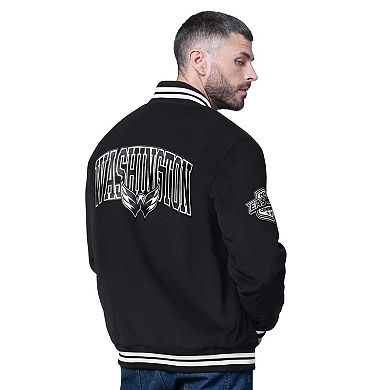Men's Starter Black Washington Capitals Blackout Corduroy Full-Snap Varsity Jacket