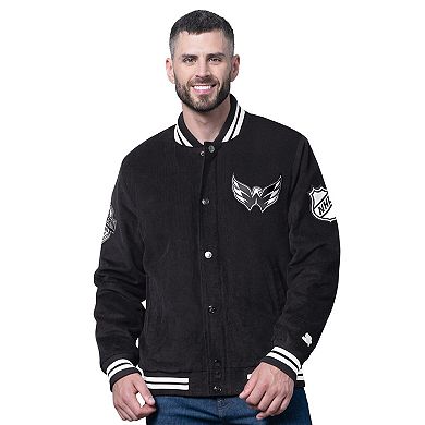 Men's Starter Black Washington Capitals Blackout Corduroy Full-Snap Varsity Jacket