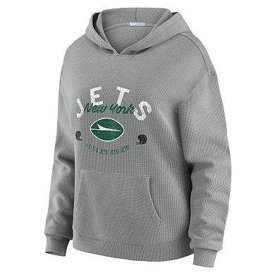 Women's WEAR by Erin Andrews Gray New York Jets Waffle-Knit Long Sleeve Hooded Shirt & Pants Lounge Set