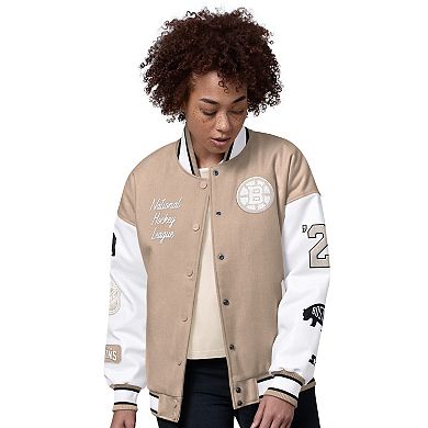 Women's Starter Natural Boston Bruins Free Ball Varsity Jacket