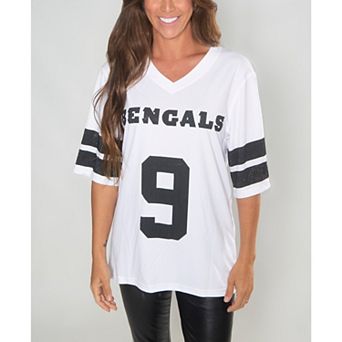 Women's Cuce Joe Burrow White Cincinnati Bengals Crystal V-Neck Tunic