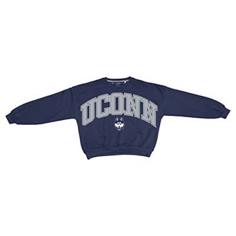 Women's Pressbox Navy UConn Huskies Oversized Janice Waist-Length Sweatshirt