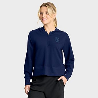 Women's Fanatics Deep Sea Blue Seattle Kraken Authentic Pro Road Tri-Blend Quarter-Zip Hoodie