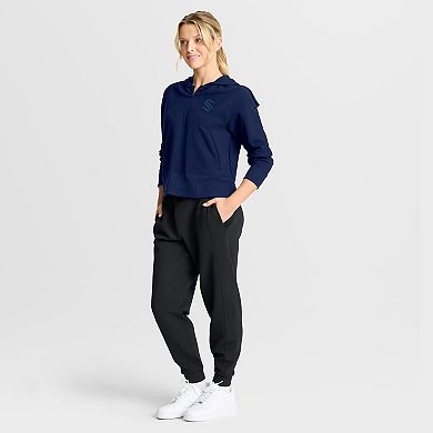 Women's Fanatics Deep Sea Blue Seattle Kraken Authentic Pro Road Tri-Blend Quarter-Zip Hoodie