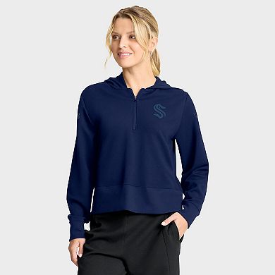 Women's Fanatics Deep Sea Blue Seattle Kraken Authentic Pro Road Tri-Blend Quarter-Zip Hoodie