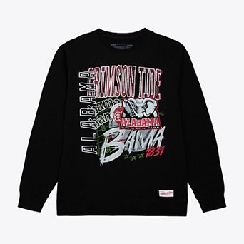 Men's Mitchell & Ness Black Alabama Crimson Tide Half Time Fleece Crewneck Sweatshirt
