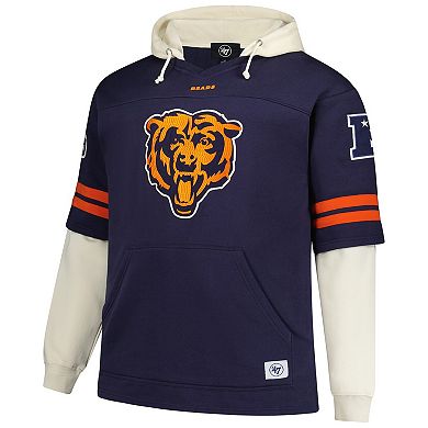 Men's '47 Navy Chicago Bears Big & Tall Split Zone Cornerback V-Neck Hoodie