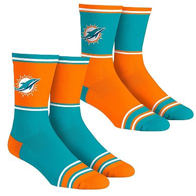 Unisex Rock Em Socks Miami Dolphins 2-Pack Color Block Crew Socks Set