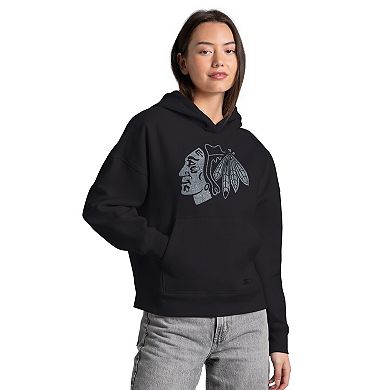 Women's Starter Black Chicago Blackhawks Rhinestone Relaxed Hoodie