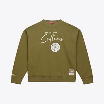 Women's Mitchell & Ness Olive Boston Celtics Lightweight Script Sweatshirt