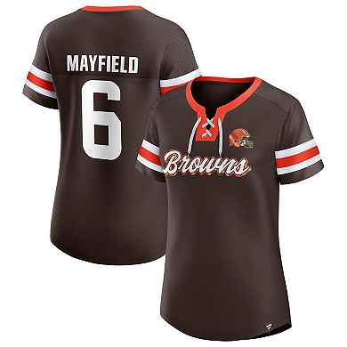 Women's Fanatics Baker Mayfield Brown Cleveland Browns Athena Name & Number Notch Neck T-Shirt