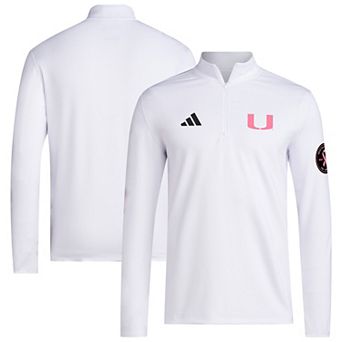 Men's adidas White Miami Hurricanes Wear Pink Quarter-Zip Pullover