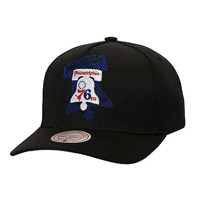 Men's Mitchell & Ness Black Philadelphia 76ers Tilted Pro Pinch Adjustable Hat